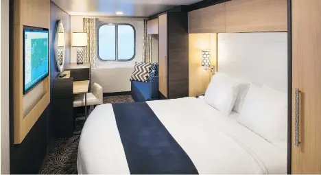  ?? ROYAL CARIBBEAN INTERNATIO­NAL ?? When it comes to booking a cabin, such as the oceanview stateroom shown here on-board Royal Caribbean’s Quantum of the Seas, there can be many factors at play, including budget as well as the ship you’re cruising on and the region you’re travelling in.