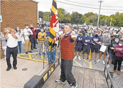  ?? KENNETH K. LAM/ BALTIMORE SUN ?? Former Gov. Robert L. Ehrlich Jr. speaks in October at a rally in Anne Arundel County for the return of high school sports.