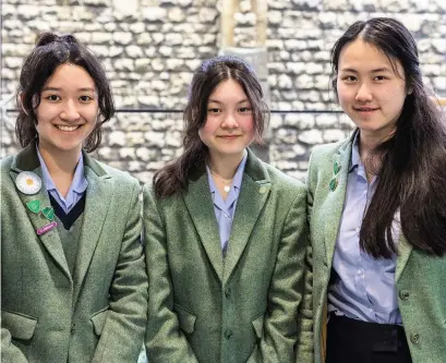  ?? Picture: Dave Stokes/clc ?? Ashley, Sophie and Larissa from Cheltenham Ladies’ Colllege will see five of their proposed research experiment­s enter space on NASA’S scientific balloon