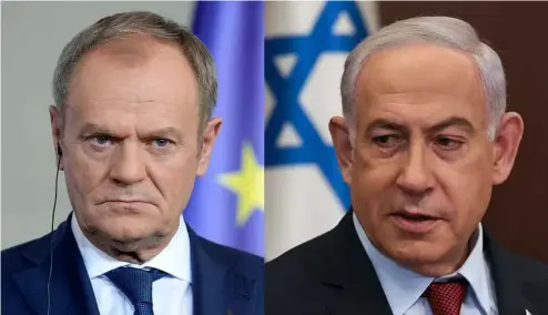  ?? ?? Donald Tusk, Premier ministre de Pologne et Benyamin Netanyahou, Premier ministre d'Israël.