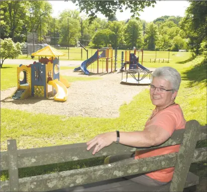  ?? H John Voorhees III / Hearst Connecticu­t Media ?? Parks and Recreation Department Director Eileen Earle sits in Parloa Park in Bethel on Thursday afternoon.