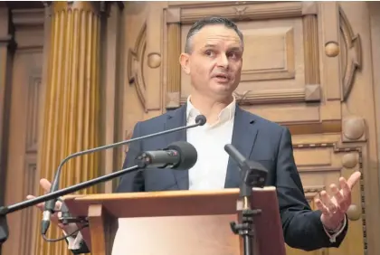  ?? Photo / Mark Mitchell ?? James Shaw vowed to “redouble” climate change efforts if re-elected co-leader.