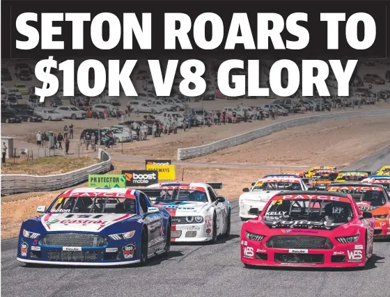  ??  ?? Queensland’s Aaron Seton and Tasmanian Owen Kelly joust at Baskervill­e Raceway yesterday. BELOW: Seton and father Glenn.