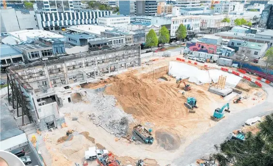  ?? Photo / Cameron Neilson, Foster Group ?? Two two cranes are on site, groundwork­s are well under way and the first piles have been driven for the Waikato Regional Theatre.
Inset: Gus Sharp, the Waikato Regional Theatre’s new general manager, has long been involved in New Zealand’s creative and event scene.