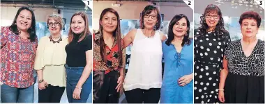  ??  ?? (1) Pilar Barredo, Sandra Atala y Fiorella Azula. (2) Roxana Huamán, Molly Lozano y Cecilia de la Puente. (3) Fabiola de Echenique y Marita Soto.