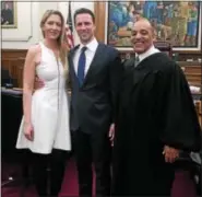  ?? CARL HESSLER JR. — DIGITAL FIRST MEDIA ?? Ian Drake and Christina Manning, of Conshohock­en, exchanged vows on Valentine’s Day Tuesday, Feb. 14, 2017, in Montgomery County Court as Manning’s parents looked on with pride. “We’re going to celebrate Valentine’s Day every day,” Drake said afterward.