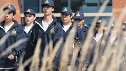  ?? DAVID BLOOM ?? Cadets from the inaugural Soaring Eagles Indigenous Youth Camp march at RCMP K Division in Edmonton on Friday.