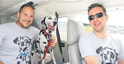  ??  ?? Ludo the dalmatian flying to his new home in Wales from Dundee Airport courtesy of Nick Baker and amateur pilot William Simmonds.