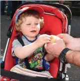  ??  ?? Cillian Kelleher from Kilgarvan is shown a little chick by his Dad Patrick.