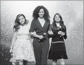  ??  ?? Charmed co-stars (from left) Sarah Jeffery, Madeleine Mantock and Melonie Diaz meet the press on The CW upfront day. They will play sisters who discover they are powerful witches.