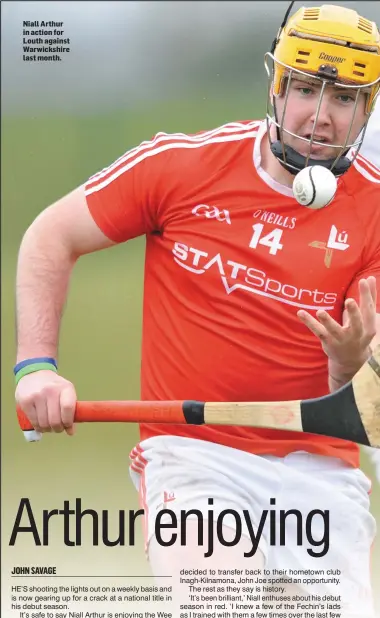  ??  ?? Niall Arthur in action for Louth against Warwickshi­re last month.