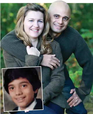  ??  ?? Support: Sajid Javid with his wife Laura. Inset: The MP as a schoolboy
