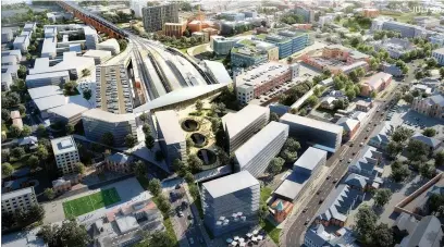  ??  ?? ●●How Stockport train station and its surrounds could look after the £550m transforma­tion of the town centre