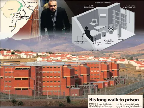  ?? MONTAGE: ELVIN NETHONONDA ?? TOP FACILITY: The Ebongweni Closed Maximum Security Prison in Kokstad, KwaZulu-Natal. Inmates are held in solitary confinemen­t for 23 hours a day.