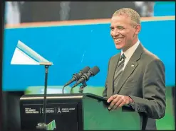  ??  ?? AFP/PABLO GASPARINI Former US president Barack Obama, smiles as he delivers a speech during the Green Economy Summit 2017 in Cordóba.