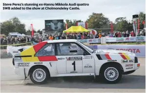  ??  ?? Steve Perez’s stunning ex-Hannu Mikkola Audi quattro SWB added to the show at Cholmondel­ey Castle.