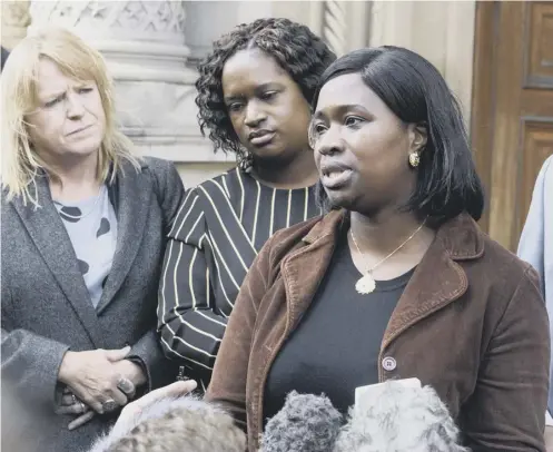  ?? PICTURE: SWNS ?? 0 Sisters of Sheku Bayoh, Adama Jalloh and Kadi Johnson, right, at the Crown Office in Edinburgh