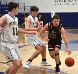  ?? Staff photo/Mike Frank ?? Fort Loramie’s Ethan Keiser dribbles the ball near the perimeter Saturday in the Redskins game against St. Marys.