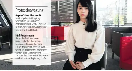  ??  ?? Agnes Chow in der KURIER-Redaktion in Wien. Sie ist eine der bekanntest­en Vertreteri­nnen der Hongkonger Demokratie­bewegung