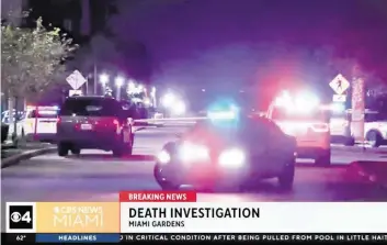  ?? CBS News Miami ?? A man was shot and killed blocks away from Hard Rock Stadium in Miami Gardens on Sunday.