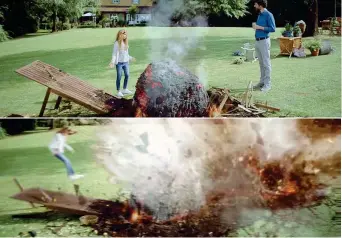  ??  ?? Il papà Nel secondo spot, in onda in tv da domenica scorsa e con la stessa durata, il padre arriva sul giardino mezzo distrutto dall’asteroide. Farà anche lui la fine di sua moglie