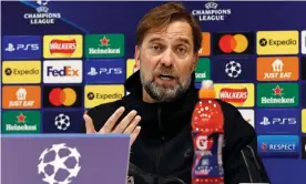  ?? Benfica. Photograph: Alan Martin/Action Plus/REX/Shuttersto­ck ?? Jürgen Klopp at a press conference at. Anfield before the Champions League clash with