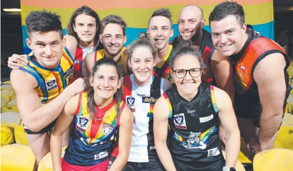  ?? Picture: DAVID CAIRD ?? Players who will don rainbow jumpers to support the LGBTIQ community include (back row, from left) Brede Seccull, Hunter Clark, Ted Lindon, Marcus Thompson, Nelson Browne, Michael Taplin, (front row, from left) Jess Dal Pos, Georgia Ricardo and Emma...