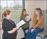  ?? (NWA Democrat-Gazette/Marc Hayot) ?? Harding nursing student Abby Estelle (left) discusses the care needed for ‘patient’ Sherri Keith during the simulation.