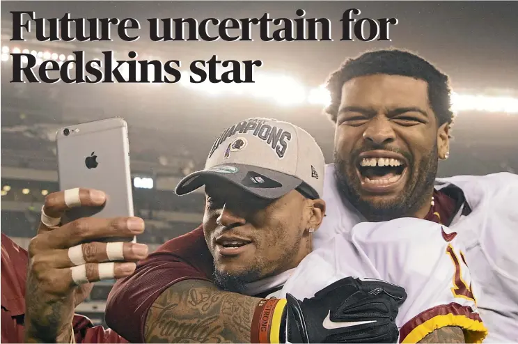  ??  ?? Trent Williams, right, is in a high-stakes standoff with the Washington Redskins, citing a cancer diagnosis.