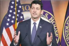  ?? Photo by Mark Wilson/Getty Images ?? House Speaker Paul Ryan, R-Wis., speaks Thursday during his weekly news conference on Capitol Hill in Washington.