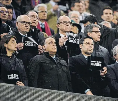  ?? FOTO: CLAUDIO CHAVES ?? Javier Tebas, en el Camp Nou junto a Josep Maria Bartomeu durante un partido del Barça