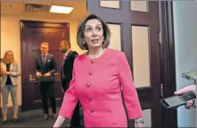  ??  ?? Speaker of the House Nancy Pelosi, D-Calif., arrives for a closed-door meeting with her Democratic Caucus on Tuesday at the Capitol in Washington. [J. SCOTT APPLEWHITE/ THE ASSOCIATED PRESS]