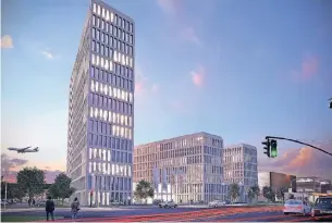  ?? ANIMATION: IDR ?? Am Kreuzungsb­ereich Theodorstr­aße/Am Hülserhof in Rath soll das 15-geschossig­e Bürogebäud­e „I-u“als neue Landmarke geplant werden.