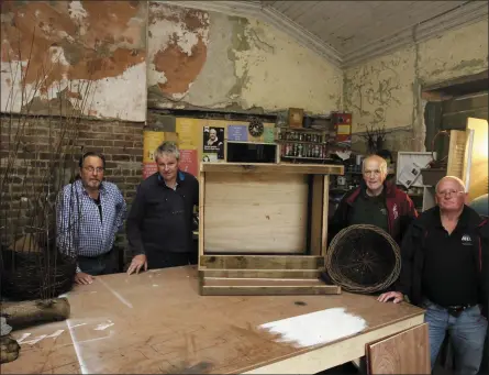  ??  ?? Mike Fallon, Pat Cronin, Noel Fallon and Eddie Ivers Avoca Mens shed with some of their recent projects including Peregine falcon nest boxes.