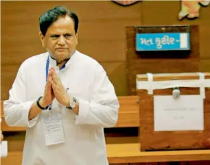  ?? PTI ?? Senior Congress leader Ahmed Patel was re-elected to the Rajya Sabha on Tuesday after an actionpack­ed vote in Gujarat that dealt a blow to the ruling BJP. —