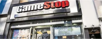  ?? ─ AP ?? Uptrend: A Gamestop store on 14th Street at Union Square in the Manhattan borough of New York. Some have cited the reshufflin­g of top executives and options trading as the reasons for the sudden jump in the video game retailer’s stock price.