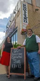  ?? ?? Vanessa Abbitt/Post-Gazette photos Siblings Dalel and Michael Khalil outside the restaurant their parents started decades ago.