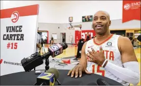  ??  ?? “I’m struggling with it. Realizing the end is near is probably the biggest problem. It’s like, I’ve come so far, this is it. Do what you’ve got to do,” said Vince Carter, 42, as he begins his NBA-record 22nd season with his eighth team and the first to play in four decades.