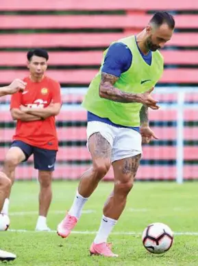  ??  ?? Guilherme de Paula training with the national team at the JDT centre in Johor Baru yesterday.