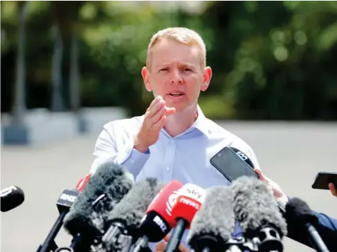  ?? (Getty) ?? New Zea l and’s next prime minister Chris Hipkins speaks to reporters in We ll ington yesterday