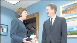  ?? JOSE LUIS MAGANA — THE ASSOCIATED PRESS ?? Sen. Susan Collins, R-Maine, shown with Supreme Court nominee Judge Brett Kavanaugh last month, has not revealed if she has made up her mind on how she will vote.