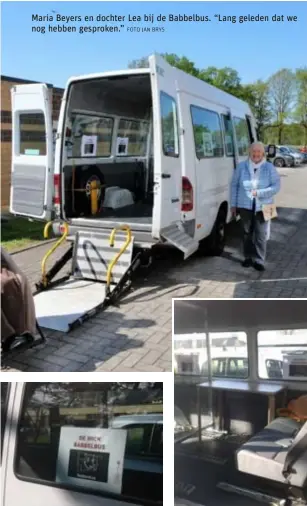  ?? FOTO JAN BRYS ?? Maria Beyers en dochter Lea bij de Babbelbus. “Lang geleden dat we nog hebben gesproken.”
De bus aan de binnenkant, met stoelen aan twee kanten van het plexiglas.