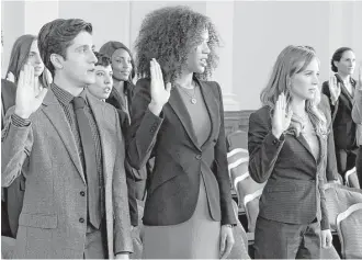  ?? ABC ?? Wesam Keesh, from left, Jasmin Savoy Brown and Britt Robertson play public defenders in the ABC legal drama “For the People.”