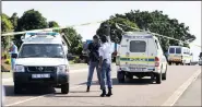  ??  ?? Military police, SAPS and Metro police swarmed Ntuzuma as they searched for the solider yesterday. Police cordoned off the areas where the shooting occurred.