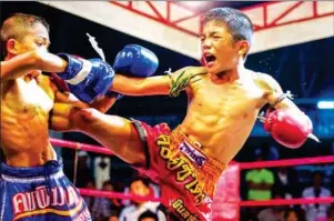  ?? AFP ?? Young Muay Thai boxers fight in Buriram province, Thailand. The death of a 13-year-old on November 10 has lit up a sensitive debate over whether competitor­s start too young.