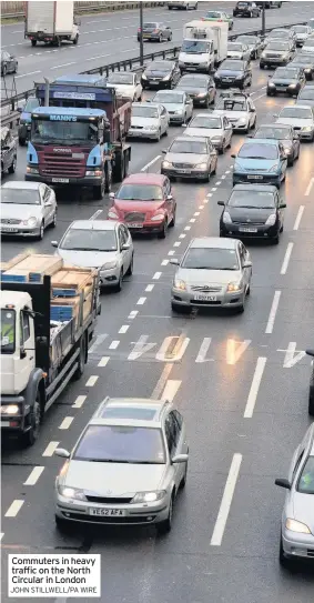  ?? JOHN STILLWELL/PA WIRE ?? Commuters in heavy traffic on the North Circular in London