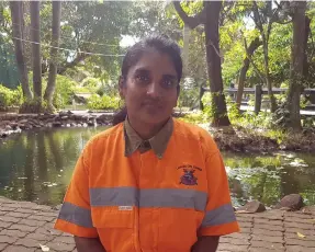  ?? Photo: Nicolette Chambers ?? Lautoka City Council laborer, Madhu Lata at the Lautoka Botanical Gardens.