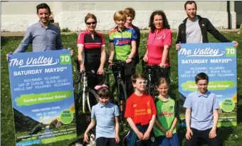  ?? (Front from left) ?? At the launch of the Valley 70 Cycle was (BACK LEFT TO RIGHT) Aidan O’Mahony, Brenda Kelliher, Grace Ahern, Irene O’Keeffe (School Principal), Fiona O’Donoghue, Brendan Kealy; Hannah Kelliher, Jack Teahan, Sadhbh Teahan and James Kelliher.