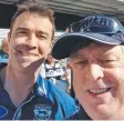  ??  ?? Peter Proposch grabs a selfie with Geelong coach Chris Scott during a previous visit.