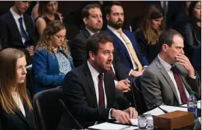  ?? AP/J. SCOTT APPLEWHITE ?? Monika Bickert (from left) of Facebook, Nick Pickles of Twitter and Derek Slater of Google testify Wednesday in a Senate Commerce Committee hearing.